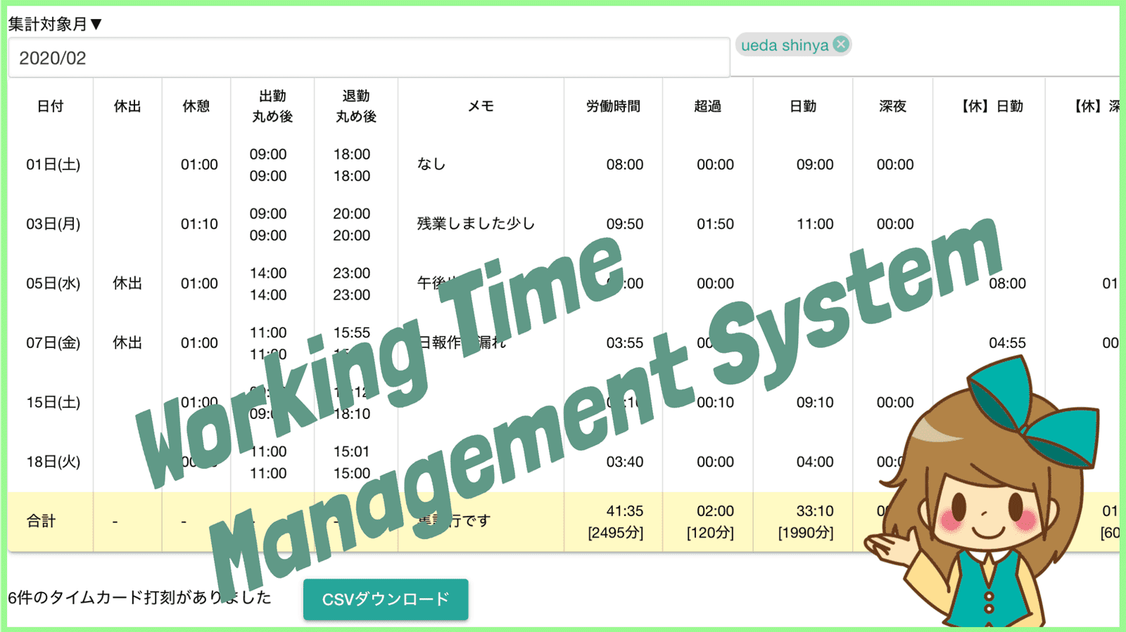 日報の作成画面